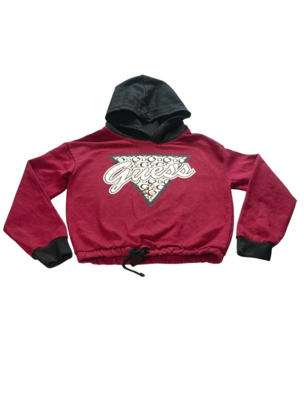 GUESS Girls L 14 Burgundy Black Triangle Logo Pullover Hoodie